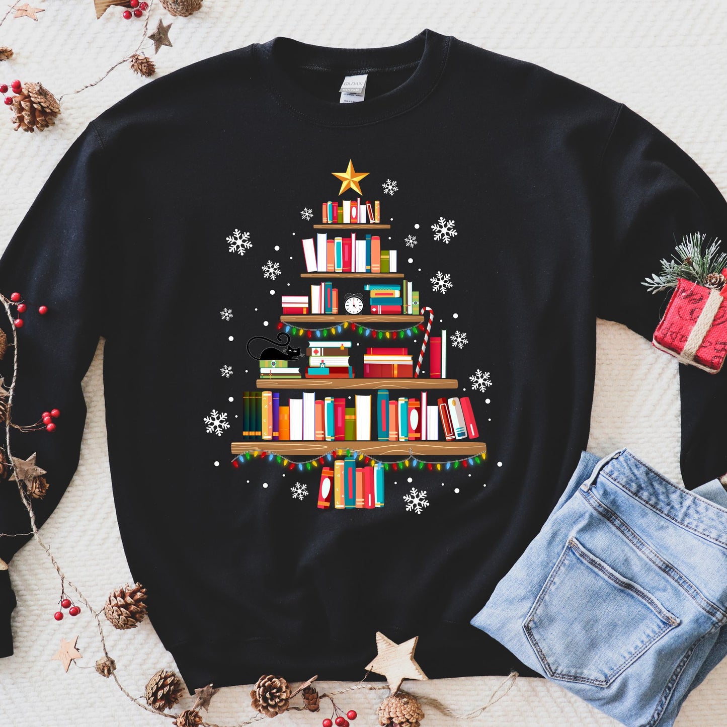 Book Christmas Tree Sweatshirt Bookworm Christmas Gift