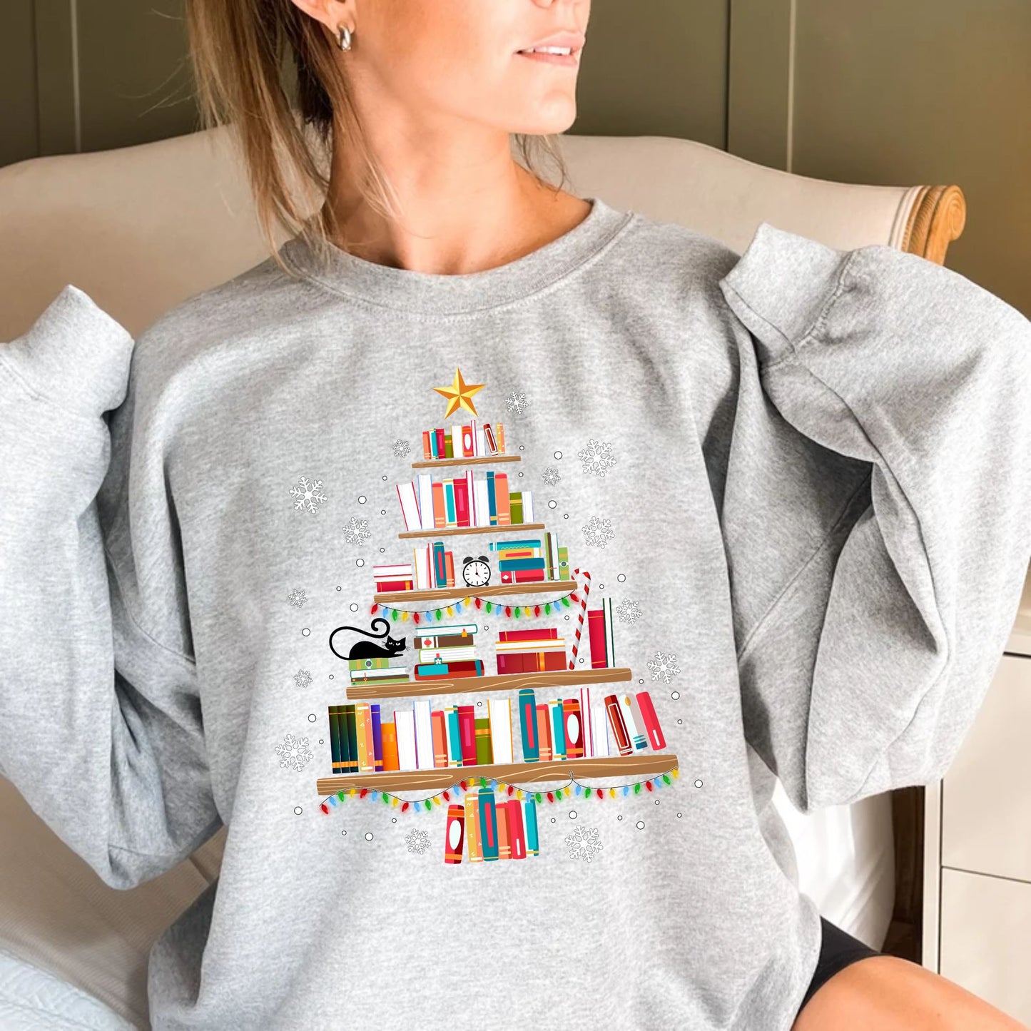 Book Christmas Tree Sweatshirt Bookworm Christmas Gift