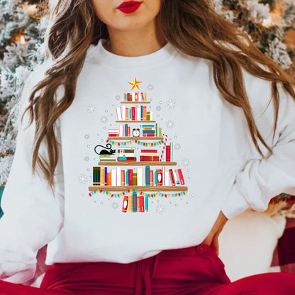 Book Christmas Tree Sweatshirt Bookworm Christmas Gift