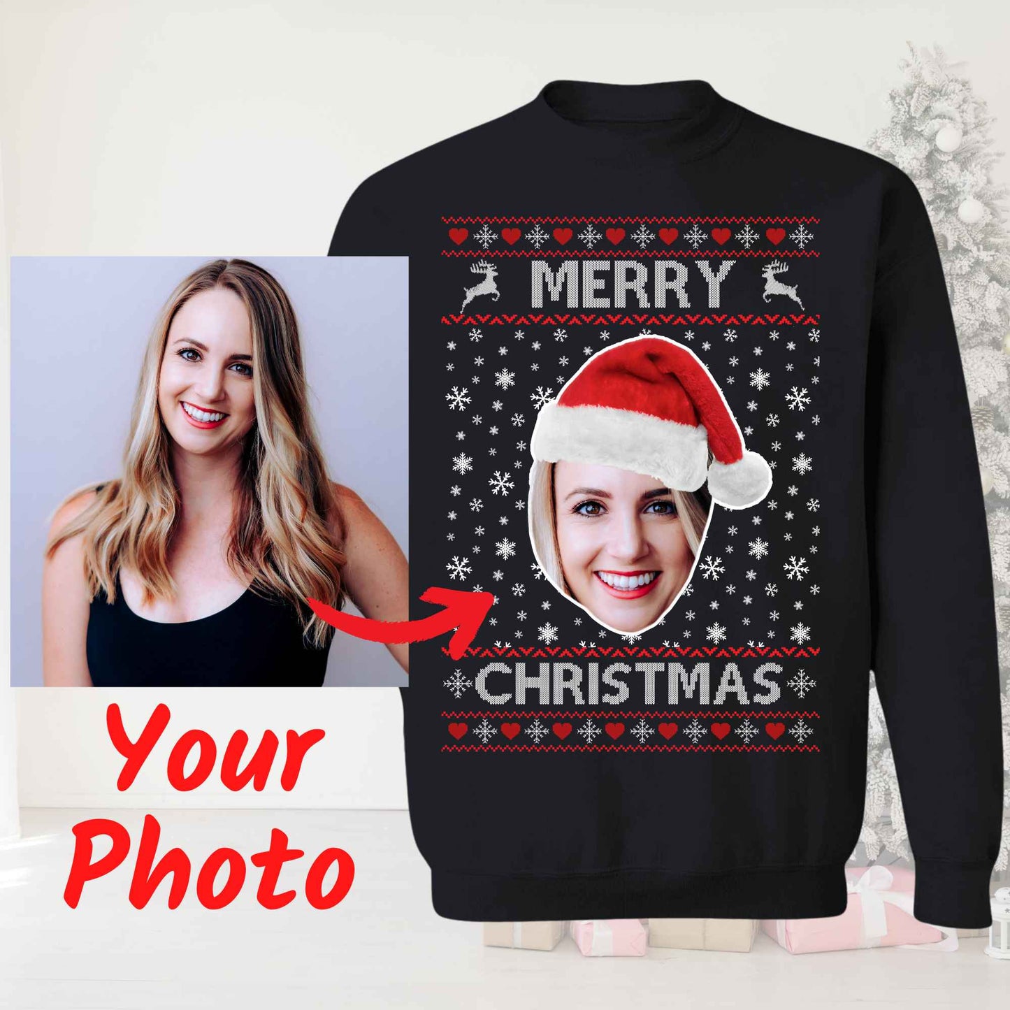 Custom Photo Ugly Christmas Sweater, Personalized Christmas Sweatshirt